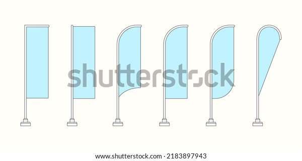 Promotional Flags Vector,\
Isolated Template Set. Feather Flags of Sail, Blade, Teardrop,\
Quill and More Forms. Mock Up Collection for Event Design,\
Advertising and\
Promo.