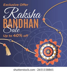 Banner promocional gráfico Raksha Bandhan Sale para anúncios de mídias sociais e de sites. Oferta exclusiva. Até 40% de desconto. Rakhi Sale Poster com belo design Rakhi (pulseira). 40% de desconto. Vetor.