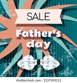 Promotional holiday banner for Father's day. Sale, seasonal discounts announcement. Retro vintage style. Vector illustration for social media post template, web advertising, card