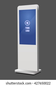 Promotional Interactive Information Kiosk Terminal Stand Touch Screen Display. Mock Up Template.