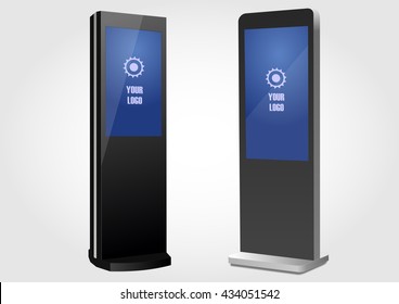 Promotional Interactive Information Kiosk Terminal Stand Touch Screen Display. Mock Up Template.