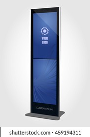 Promotional Interactive Information Kiosk Terminal Stand with two Touch Screen Displays. Mock Up Template.