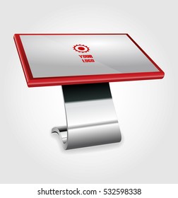 Promotional Interactive Information Kiosk Terminal Stand Touch Screen Display. Mock Up Template.