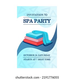 Promotional invitation design with towels. Invitation for beauty festival with text. Spa and relaxation concept. Template for leaflet, banner or flyer