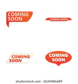 Promotional label icons set cartoon vector. Promo sticker and label coming soon. Marketing strategy