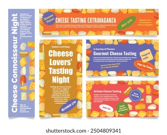 Los Materiales promocionales destacan los próximos eventos de degustación de queso, invitando a los entusiastas a sabores Explore y unirse a las reuniones comunitarias.