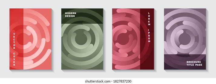 Promotional notebook covers layouts. Tech flyer circles goemetry vector backdrops. Aim goal achievement circles concept. Trendy booklet title pages mockups.
