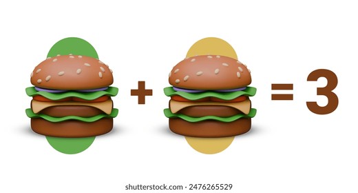 Promotional offer one plus one equals three. Buy two burgers and get third one free