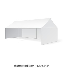 Promotional Outdoor Event Trade Show Pop-Up Tent Mobile Marquee. Mock Up, Template. Illustration Isolated On White Background. Ready For Your Design. Product Advertising Vector