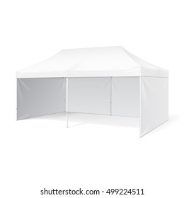 Promotional Outdoor Event Trade Show Pop-Up Tent Mobile Marquee. Mock Up, Template. Illustration Isolated On White Background. Ready For Your Design. Product Advertising Vector