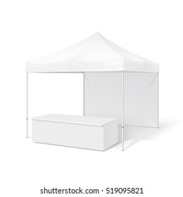 Promotional Outdoor Event Trade Show Pop-Up Tent Mobile Marquee. Mockup, Mock Up, Template. Illustration Isolated On White Background. Ready For Your Design. Product Advertising. Vector EPS10