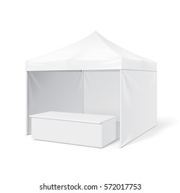 Promotional Outdoor Event Trade Show Pop-Up Tent Mobile Marquee. Mock Up, Template. Illustration Isolated On White Background. Ready For Your Design. Product Advertising. Vector EPS10