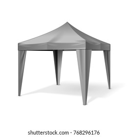 Promotional Outdoor Event Trade Show Pop-Up Tent Mobile Marquee. Mock Up, Template. Illustration Isolated On White Background. Ready For Your Design. Product Advertising. Vector EPS10