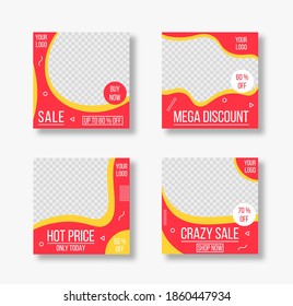 Promotional post bundle, modern promotion square web banner for social media. Set of social media post sale template for special offer. Set of sale banner template design. Vector illustration, eps 10.