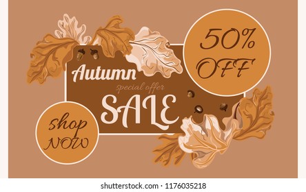 Promotional poster with autumn oak leaves and acorns.