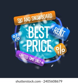 A promotional poster for renting ski equipment. A poster for ski goods. Vector graphics. Elements for the design.