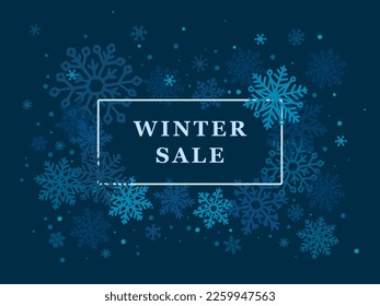 promotional poster winter sale snowflakes on blue background