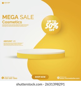 Promotional product display showcase design vector in an isolated background. Empty product mockup design template. Cosmetics product advertisement poster design with a 3D cylinder podium.