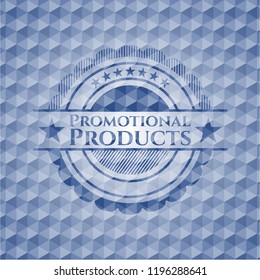 Promotional Products blue polygonal badge.