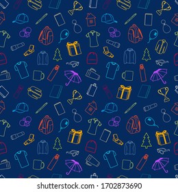 Promotional products and gifts seamless pattern vector illustration