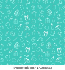 Promotional products and gifts seamless pattern vector illustration