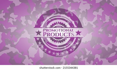 Promotional Products pink and purple on camo texture. Vector Illustration. Detailed. 