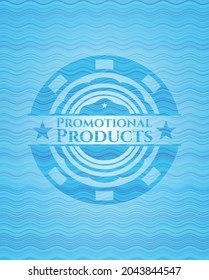 Promotional Products sky blue water wave badge background. Vector Illustration. Detailed. 