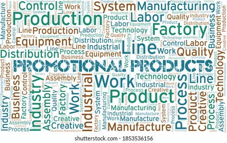 Productos promocionales nube de palabras crear sólo con texto.