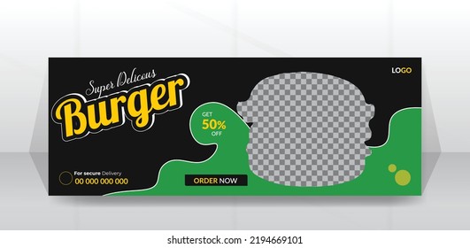 Promotional restaurant Fresh Burger food menu timeline cover design or creative web banner template