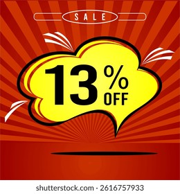Promotional sale balloon 13% discount in red and yellow colors