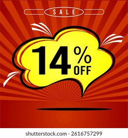 Promotional sale balloon 14% discount in red and yellow colors