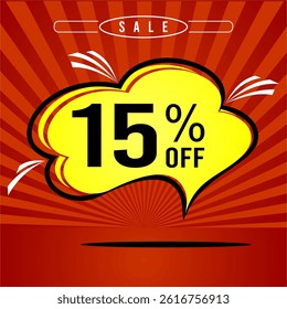 Promotional sale balloon 15% discount in red and yellow colors