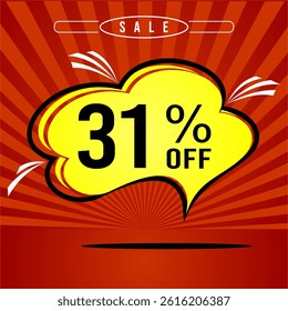Promotional sale balloon 31% discount in red and yellow colors