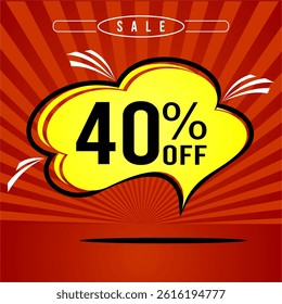 Promotional sale balloon 40% discount in red and yellow colors.