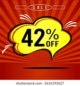 Promotional sale balloon 42% discount in red and yellow colors.
