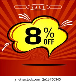 Promotional sale balloon 8% discount in red and yellow colors