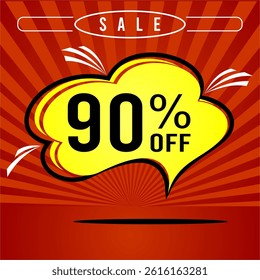 Promotional sale balloon 90% discount in red and yellow colors.