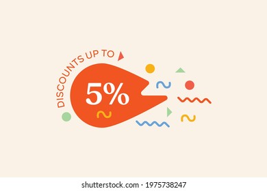 Promotional sale banner discount up to 5% vector design. Enjoy Special offer template promotion sale tag for seasonal shopping discount promo advertisement. Vector illustration