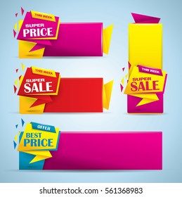 Promotional sale banner set in vibrant colors 