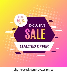 Promotional sale banner template design. Exclusive sale, limited sale, 50 percent off