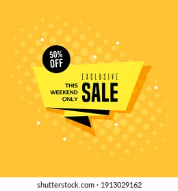 Promotional sale banner template design. Exclusive sale, this weekend only, 50 percent off
