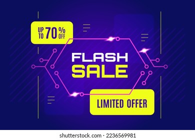 Promotional sale banner template design with printed circuit board pattern. Flash sale