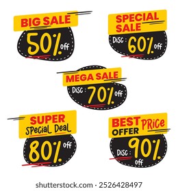 Promotional sale signs showcasing various discounts