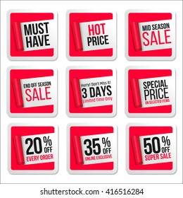 Promotional Sale Stickers Collection. Scroll Paper.

