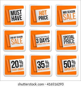 Promotional Sale Stickers Collection. Scroll Paper.
