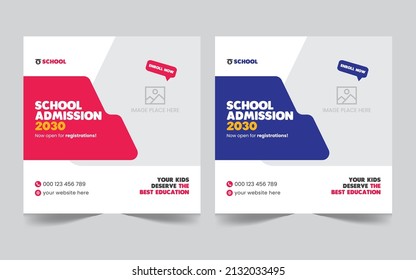 Promotional school admission social media post or web banner design. Suitable for junior and senior high school promotional banner design template