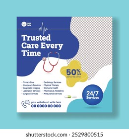 Promotional Social media post banner ad template for medical Healthcare consultation service social media flyer, poster story design, online healthcare service and nursing homecare service post design