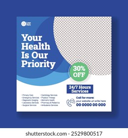 Promotional Social media post banner ad template for medical Healthcare consultation service social media flyer, poster story design, online healthcare service and nursing homecare service post design