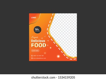 Promotional Social Media Post Vector, Super Delicious Food Social Media Banner Template