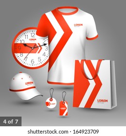 Promotional souvenirs design for company with red arrows. Elements of stationery.